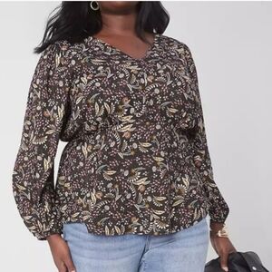 Lane Bryant Blouse Top Women's Size 14 Black Multi Metallic Detail V Neck Boho